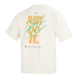 Nike Air Oversized Fit T Shirt Cream Orange Green Just Do It Logo Men's L NWT